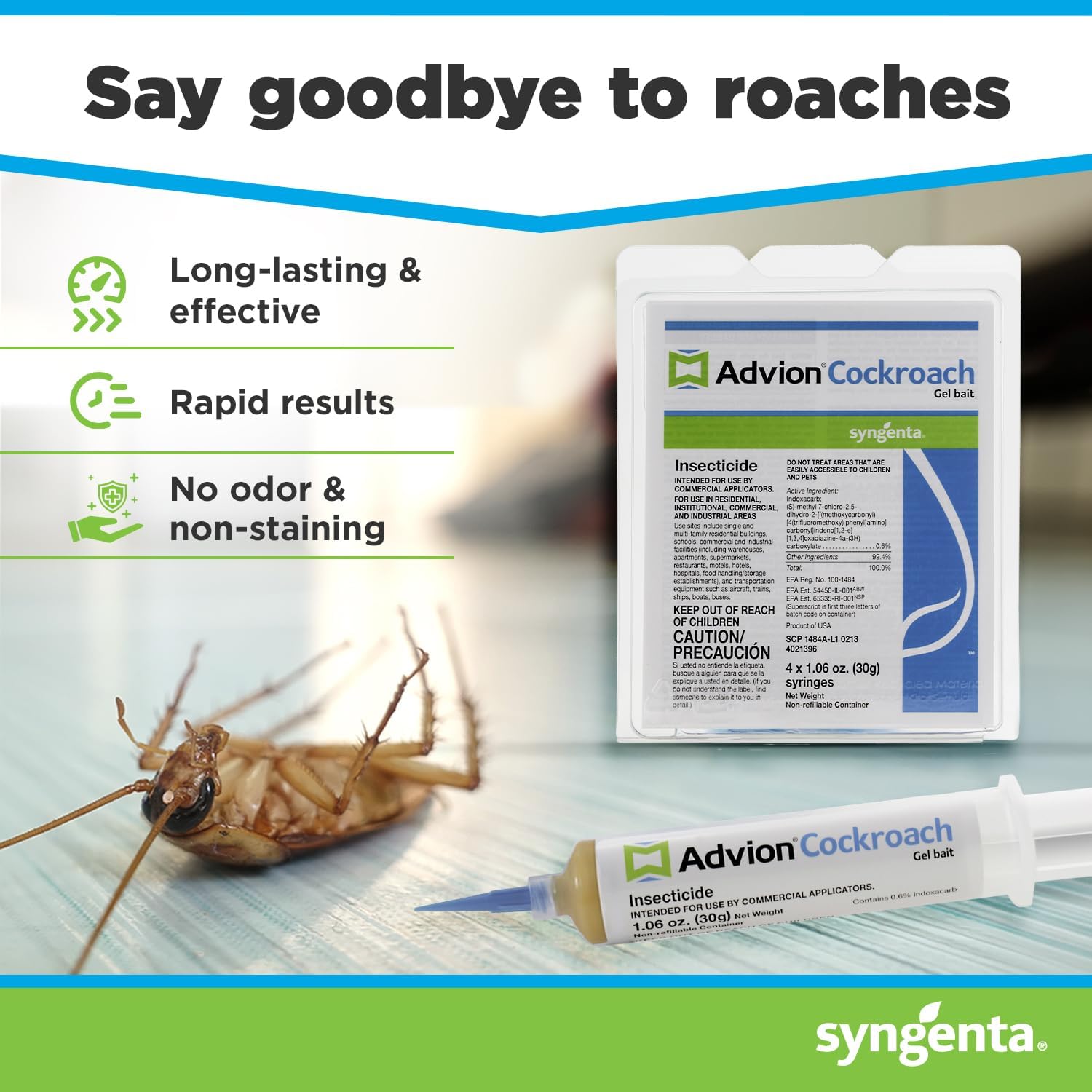 Advion Cockroach Gel Bait, 4 Tubes x 30-Grams, 1 Plunger and 2 Tips, German Roach Insect Pest Control, Indoor and Outdoor Use, Roach Killer Gel for American, German and Other Major Cockroach Species - Image 2