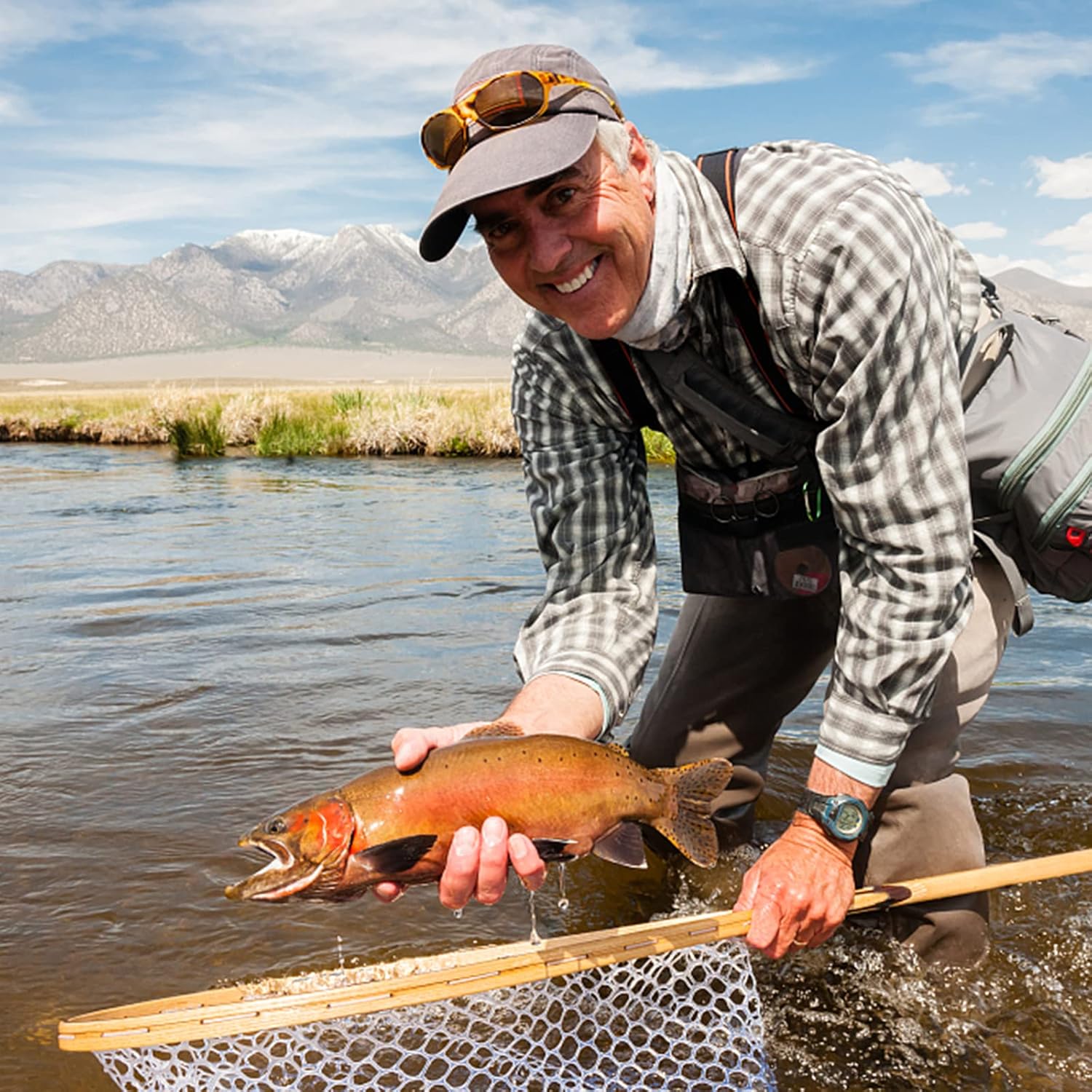 Fly Fishing Landing Net Trout Fishing Net, Soft Rubber Catch and Release Fish Net with Wooden Handle Frame, Gifts for Him - Image 4