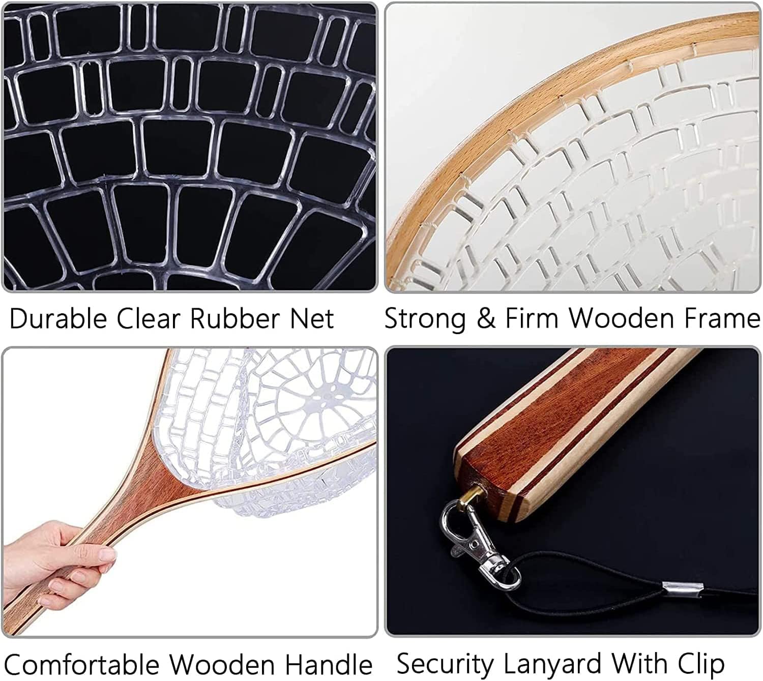 Fly Fishing Landing Net Trout Fishing Net, Soft Rubber Catch and Release Fish Net with Wooden Handle Frame, Gifts for Him - Image 5