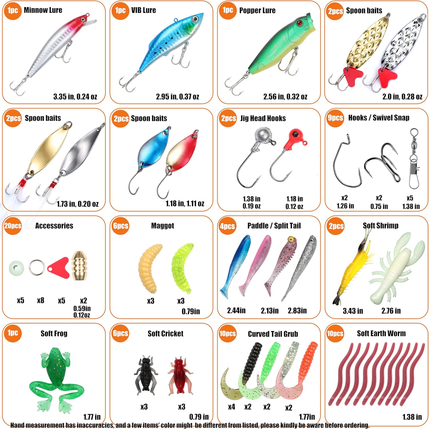 Fishing Lures Set Fish Lure kit for Bass Trout Salmon Freshwater Fish Tackle kit Including Plastic Shrimp Worm Bait Spoon Grasshopper Crankbait Jigs Hooks Fishing Gear and Equipment - Image 2