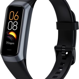 Fitness Tracker with 24/7 Heart Rate Sleep Blood Oxygen Monitor,IP68 Waterproof Smart Watch,1.10''AMOLED Color Touchscreen,Step Calorie Counter Pedometer Health Activity Trackers for Women Men (Black)