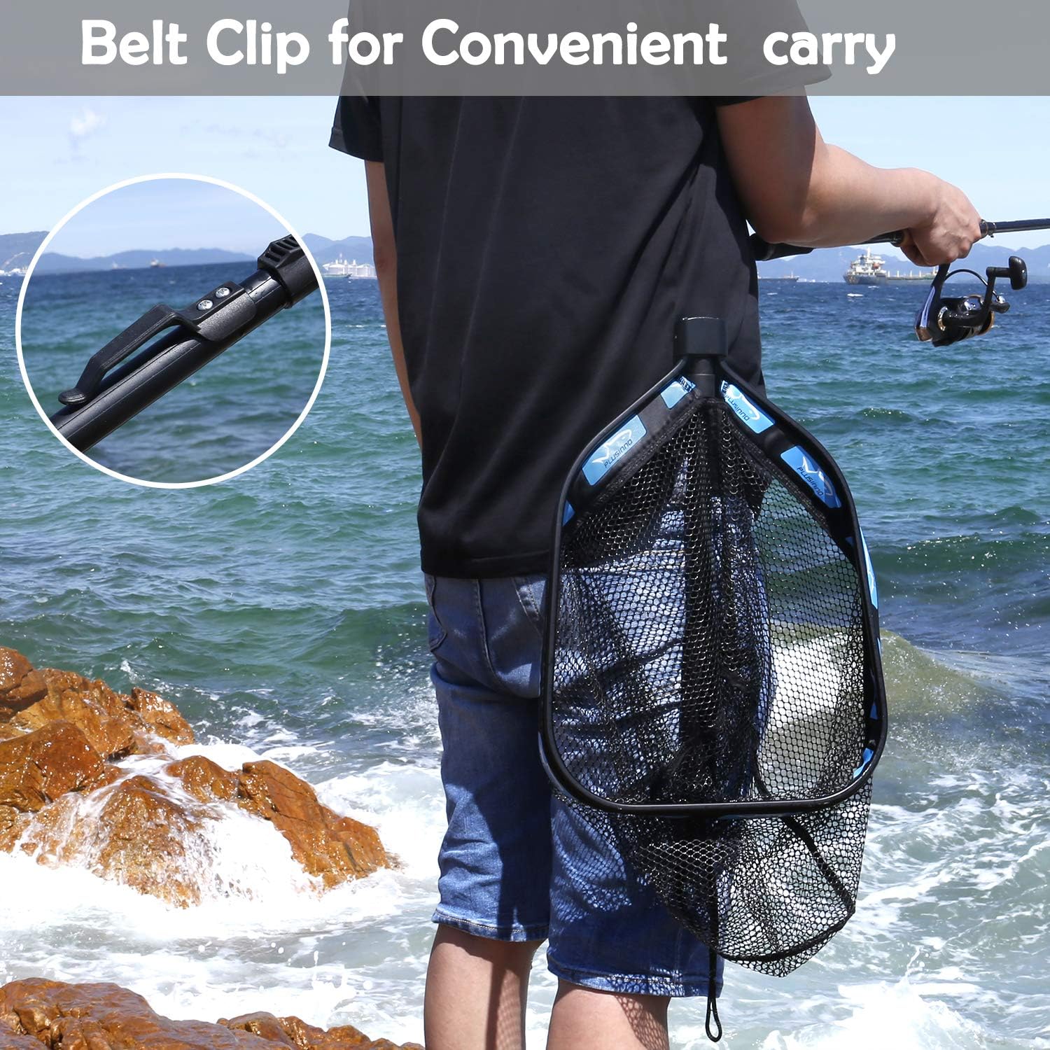 PLUSINNO Floating Fishing Net for Steelhead, Salmon, Fly, Kayak, Catfish, Bass, Trout Fishing, Rubber Coated Landing Net for Easy Catch & Release, Compact & Foldable for Easy Transportation & Storage - Image 5