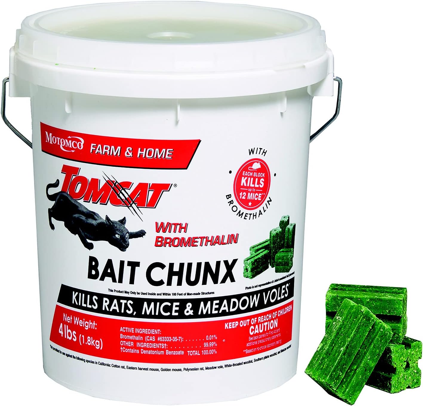 Tomcat with Bromethalin Bait Chunx Pail, Rat and Mice Control for Agricultural Use and Professional Applicators, 4 lbs.